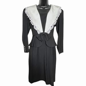 VINTAGE 1980s DOES 1940s LANZ PEPLUM DRESS EDWARDIAN LOLITA WHIMSIGOTH SIZE 2